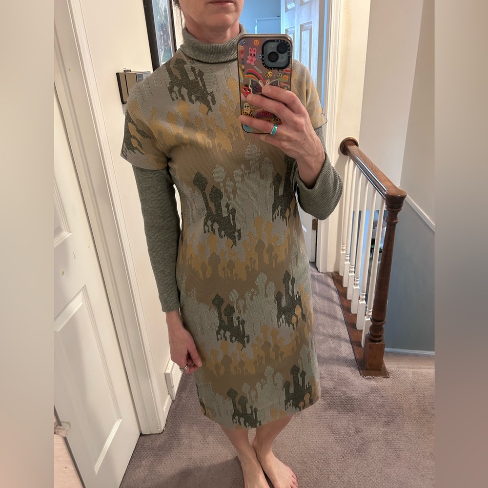 Vintage 60s 70s turtleneck dress gray and beige Size M/L